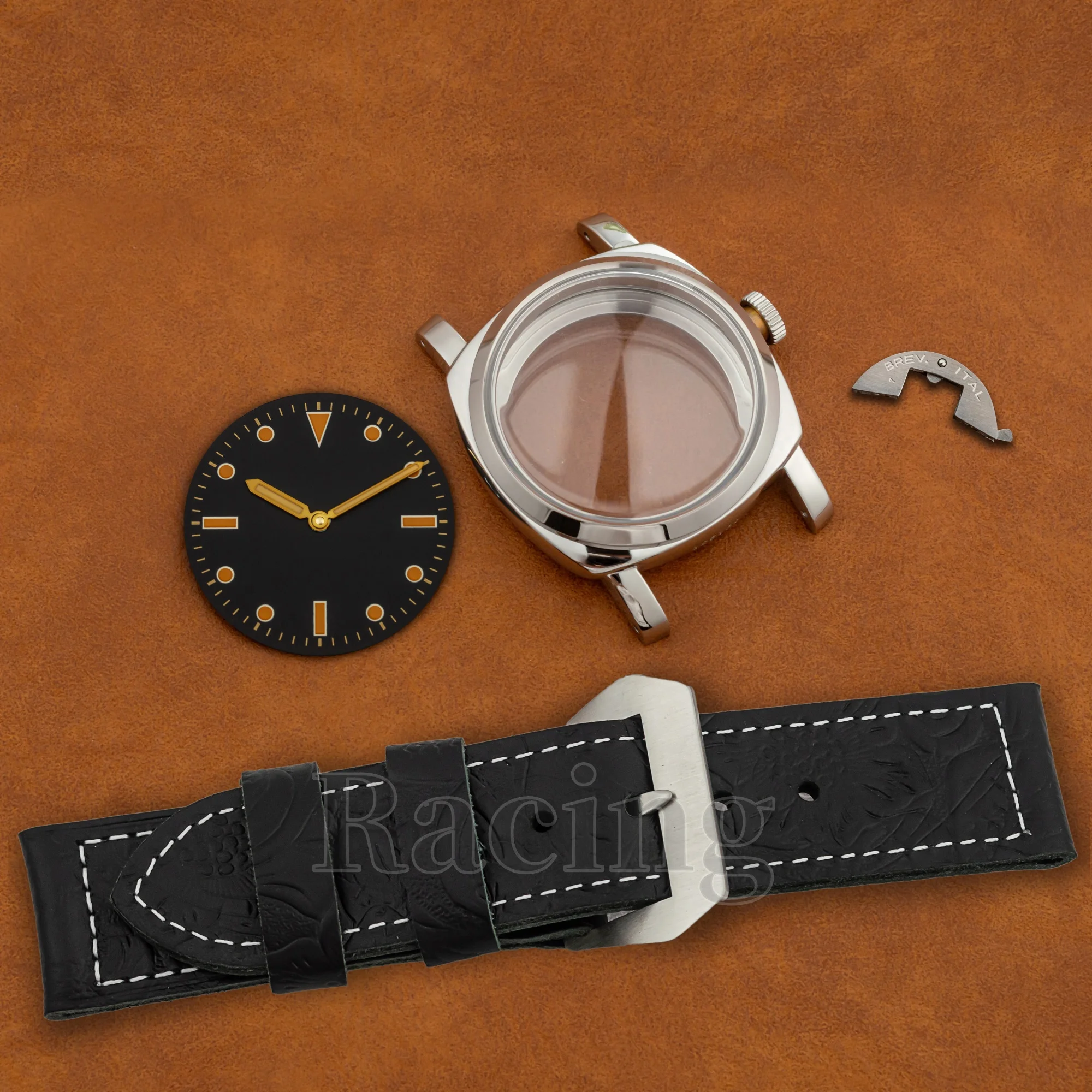 Luxury Genuine Leather Watchband Arcylic Bubble Mirror Case Luminous Dial Hands for PAM 6152 fit ETA 6497/6498/ST3600 Movement