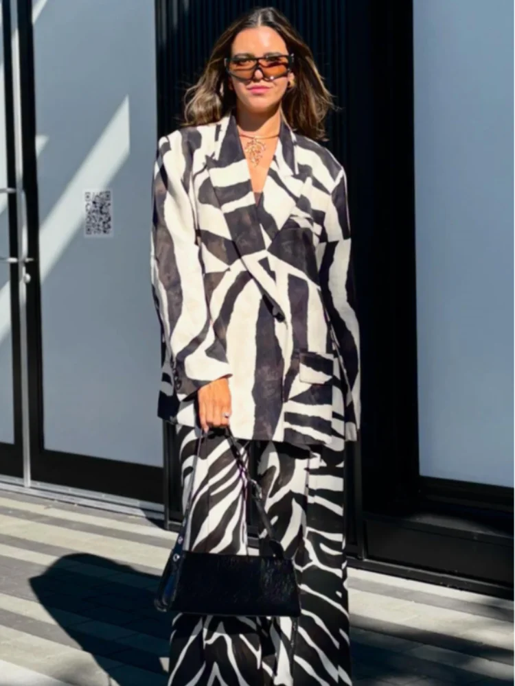 

Casual Print Women Mid Jacket Long Sleeve Pocket Single Button Turn-down Collar Female Coat 2025 Autumn Cozy Lady Outwear New