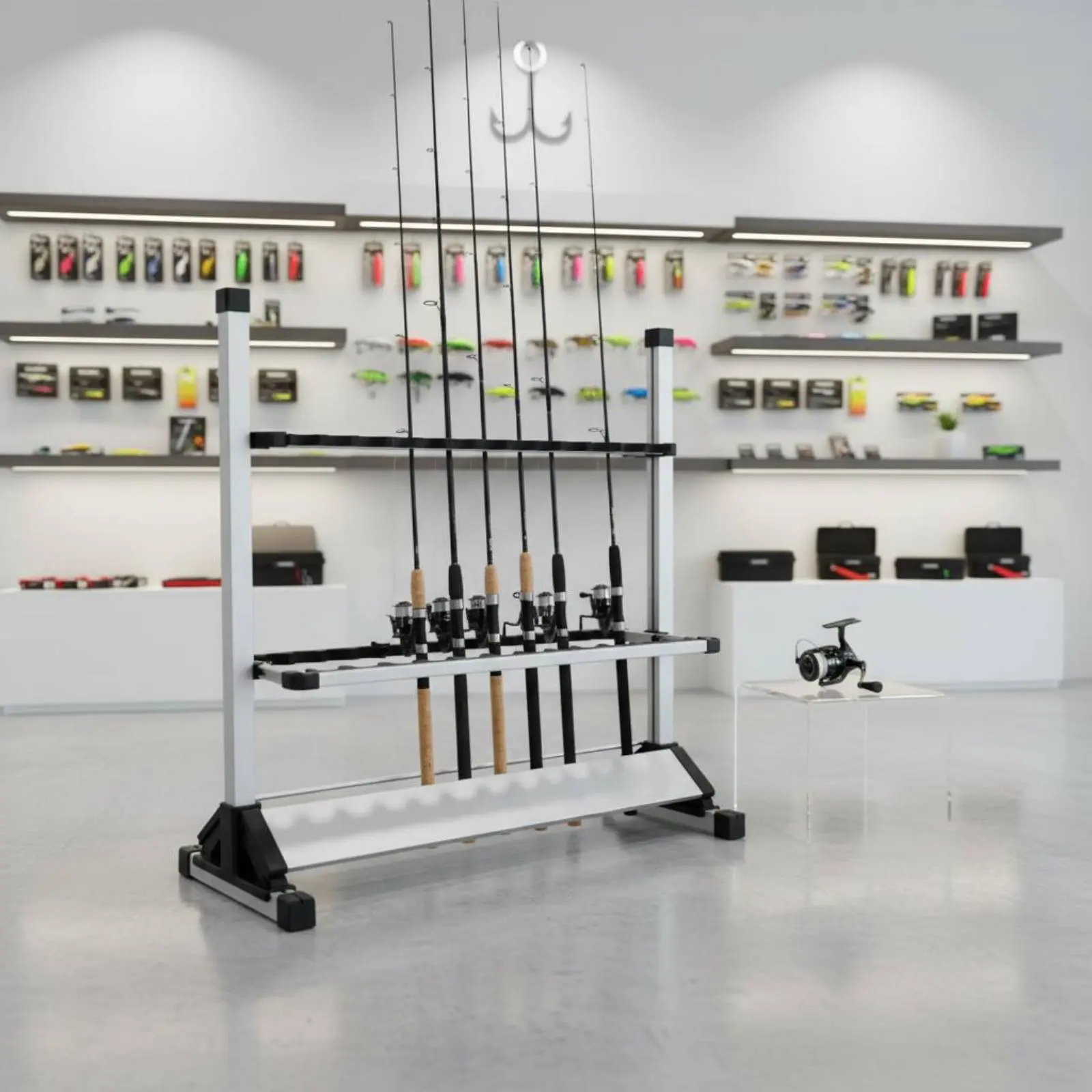 

Silver Fishing Rod Display Rack Sturdy 24 Slot Fishing Rod Holder Lightweight Foldable for Anglers