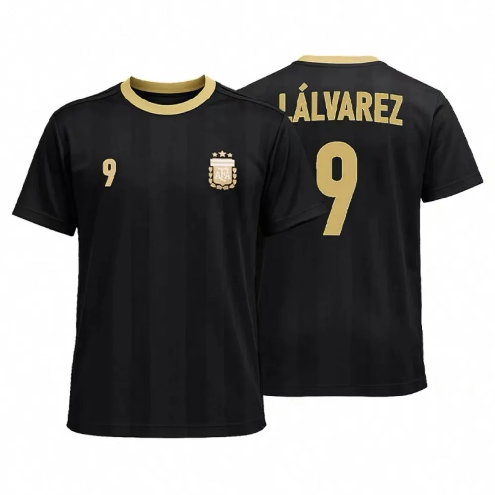 Argentina National Team Messi Black-and-Gold Graphic 3D Digital Print T-Shirt – Men's Quick-Dry Sports Soccer Top