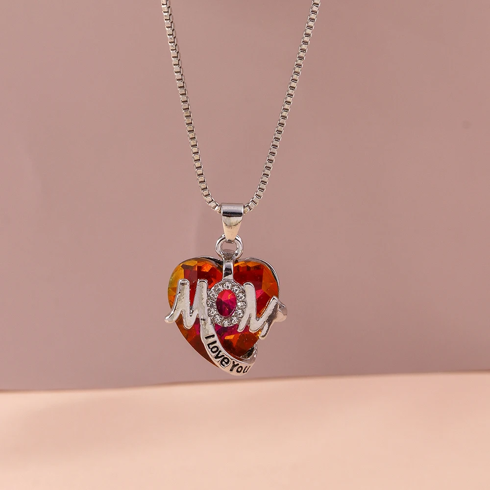 Aihua Exquisite Koreanische Kristall-Halskette „Mama, ich liebe dich“ für Frauen, Muttertagsgeschenk, Schmuckgeschenk – Detail 1
