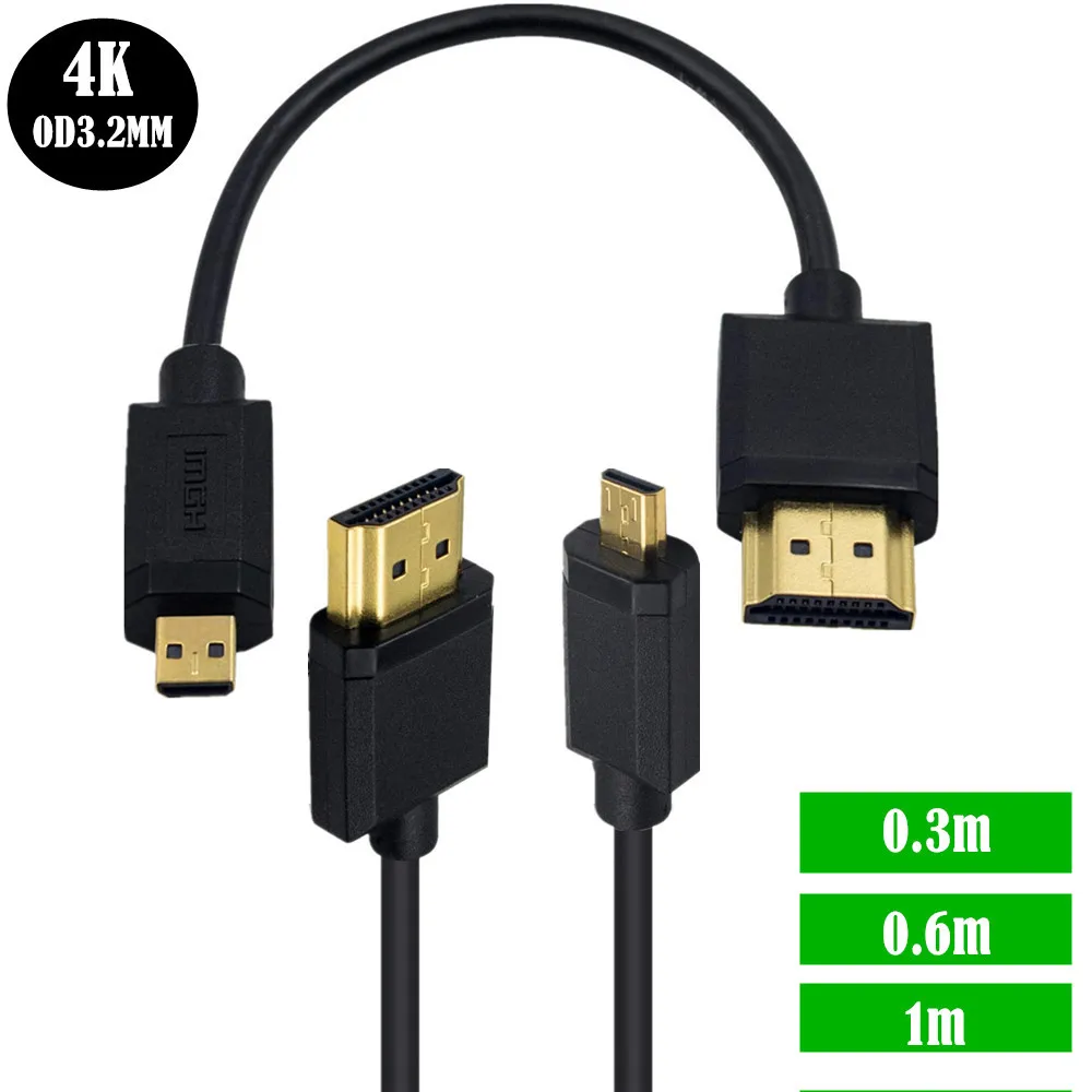 Super Extreme Slim High Speed micro HDMI-compatible Cable 4K*2K@60HZ 1080P, 4K, UltraHD, 3D, Ethernet, and Audio Return Channel