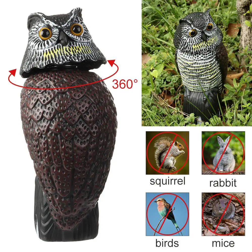Simulated Nighthawk Sculpture Birds Repellent Fake Owl Decoy Pest Control Outdoor Bird Deterrent With Rotating Head