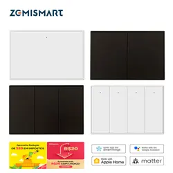 Zemismart Matter WiFi Smart Wall Light Switch 1 2 3 4 6 Gangs Neutral Required with Big Button Homekit SmartThings App Control