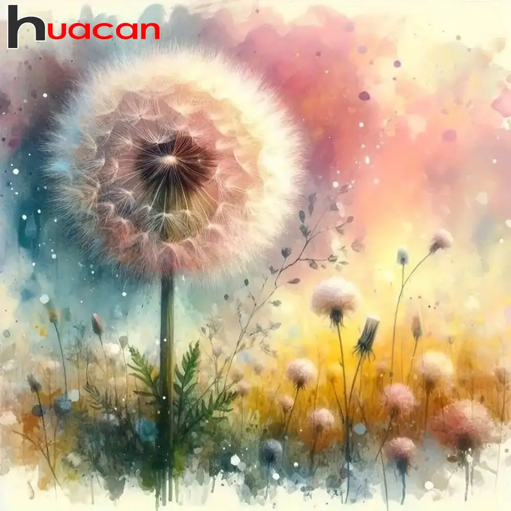 Huacan Beautiful Dandelion Diamond Painting Kit 5D DIY Landscape Diamond Embroidery Kit Mosaic Handmade Home Decor