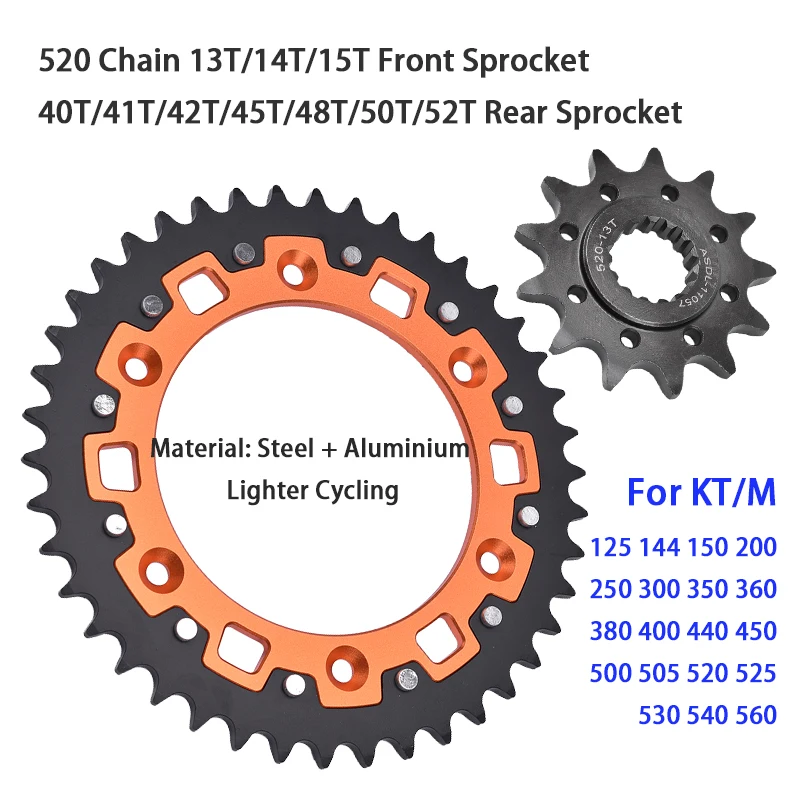 520 13T/14T/15T Front 40T/42T/45T/48T/52T Rear Sprocket For KT/M 350 400 450 500 525 530 EXC SX MX MXC XC XCW SXF XCF RR SMR SXS