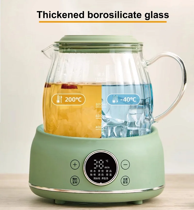 Home Electric Kettle Automatic Insulation Dessert Stew Boil Pot 1.2L Smart Health Pot Temperature Control Glass Flower Teapot