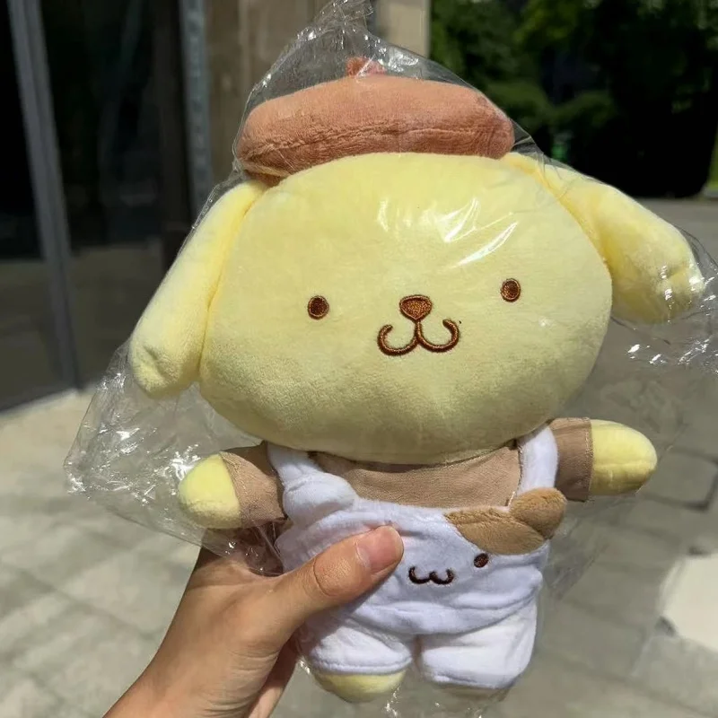 

Kawaii Sanrios медведь комбинезон помпон Purin плюшевая кукла игрушка украшение 25 см девушка мультфильм диван подушка украшение для спальни праздничный подарок