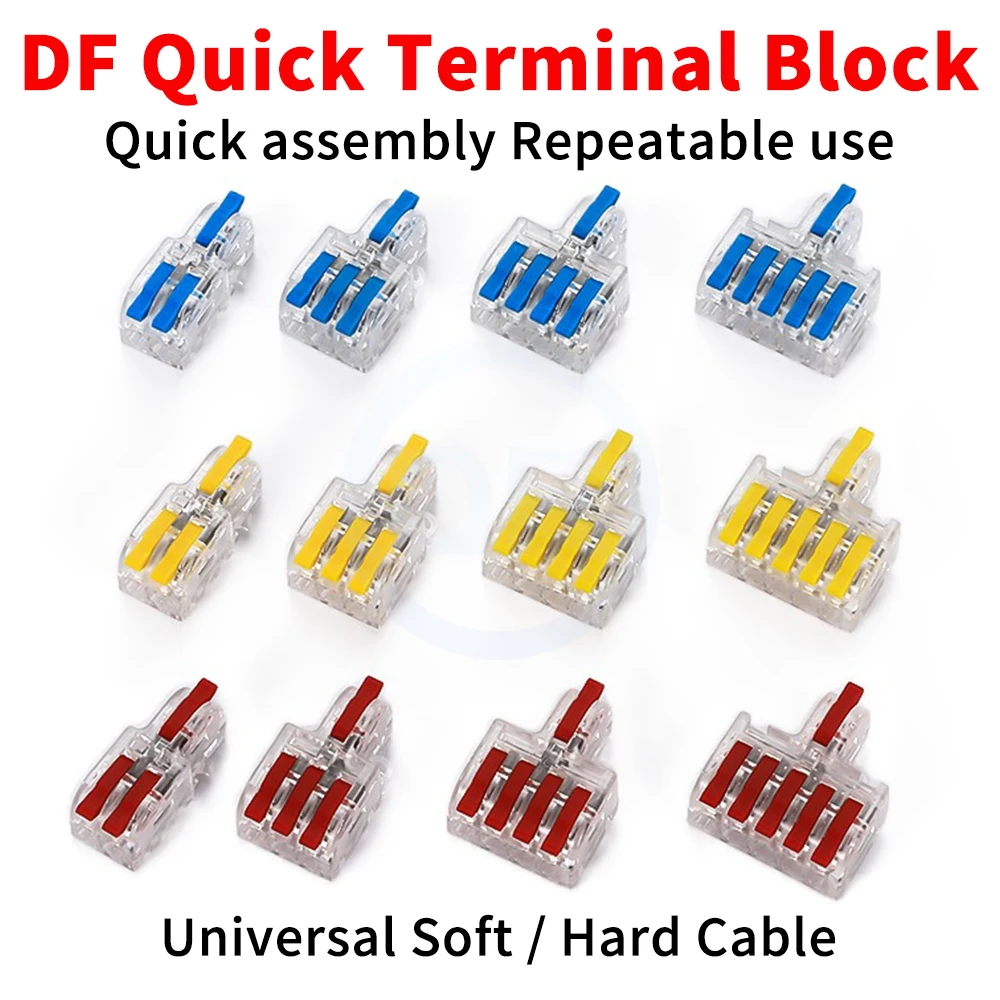 (10 pcs) DF-12 DF-13 Splicable Miniature Docking 1 in 2/3/4/5 out Coloured handles Clear Wiring Terminals DF-14 DF-15