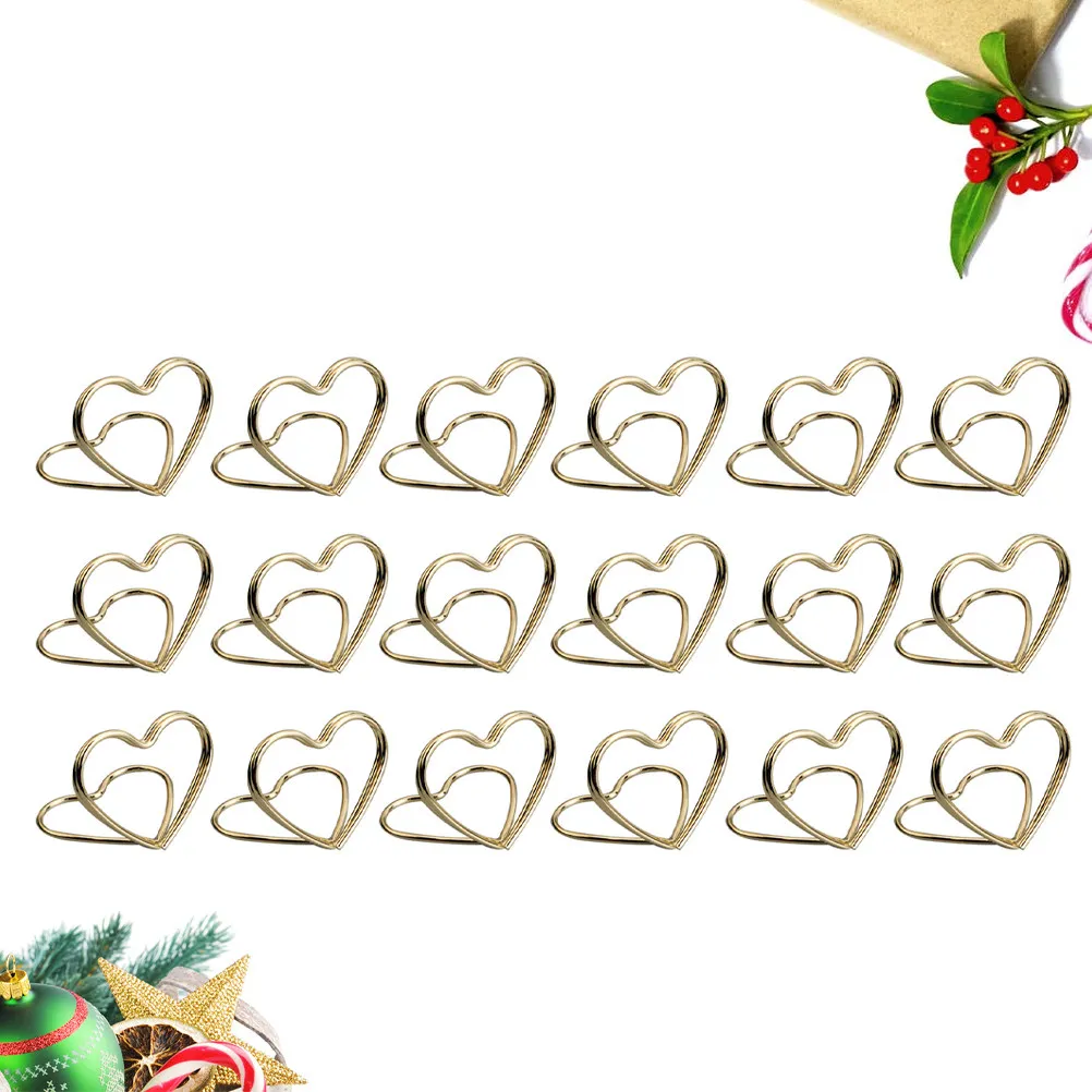 20Pcs Sturdy Heart Shape Metal Paper Clip Holder Table Photo Name Card Stand Wedding Birthday Party Decoration Memo and Menu