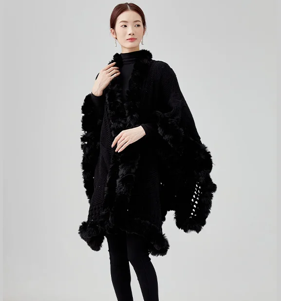 Nuovo Poncho in stile cinese Autunno e Inverno Scialle Cheongsam Capispalla Mantello in maglia spessa Cappotto in pelliccia sintetica Mantello nazionale P1