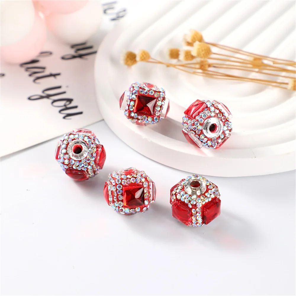 ST17 16mm High Quality Glass Cube Straight Hole Beads Handmade Key Chain Necklace DIY Bag Chain Bead Accessories Material