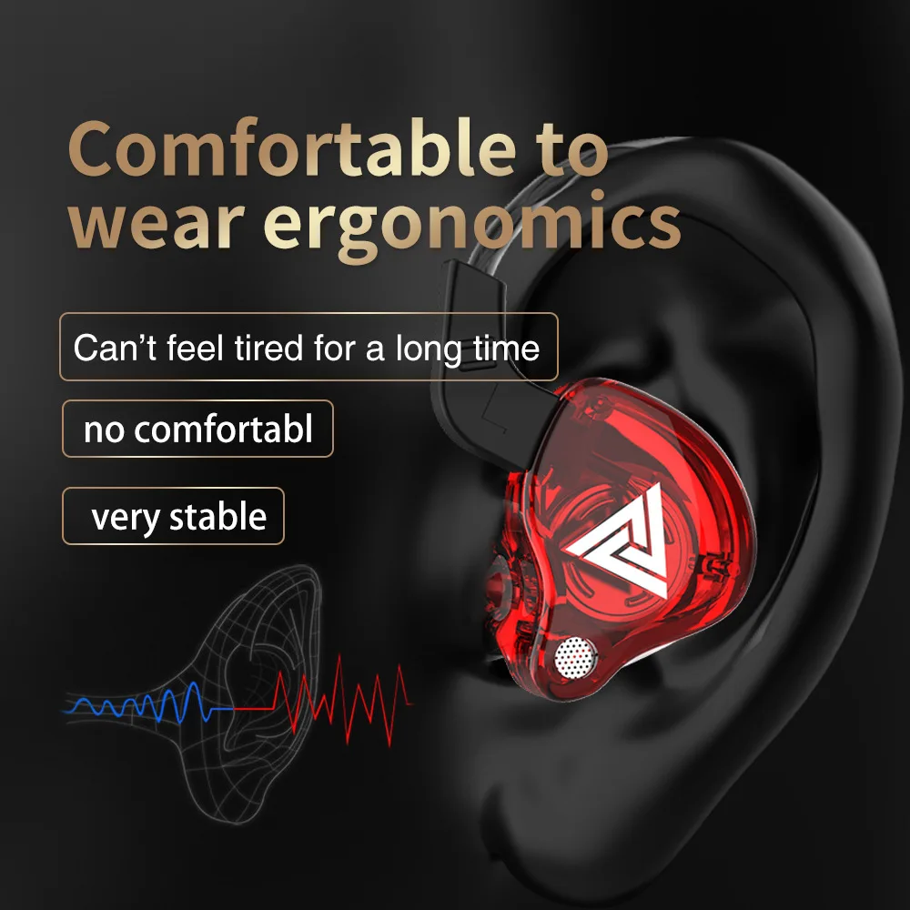 QKZ AK6 3.5mm in-ear sports headphones with mic and line control, featuring deep bass.