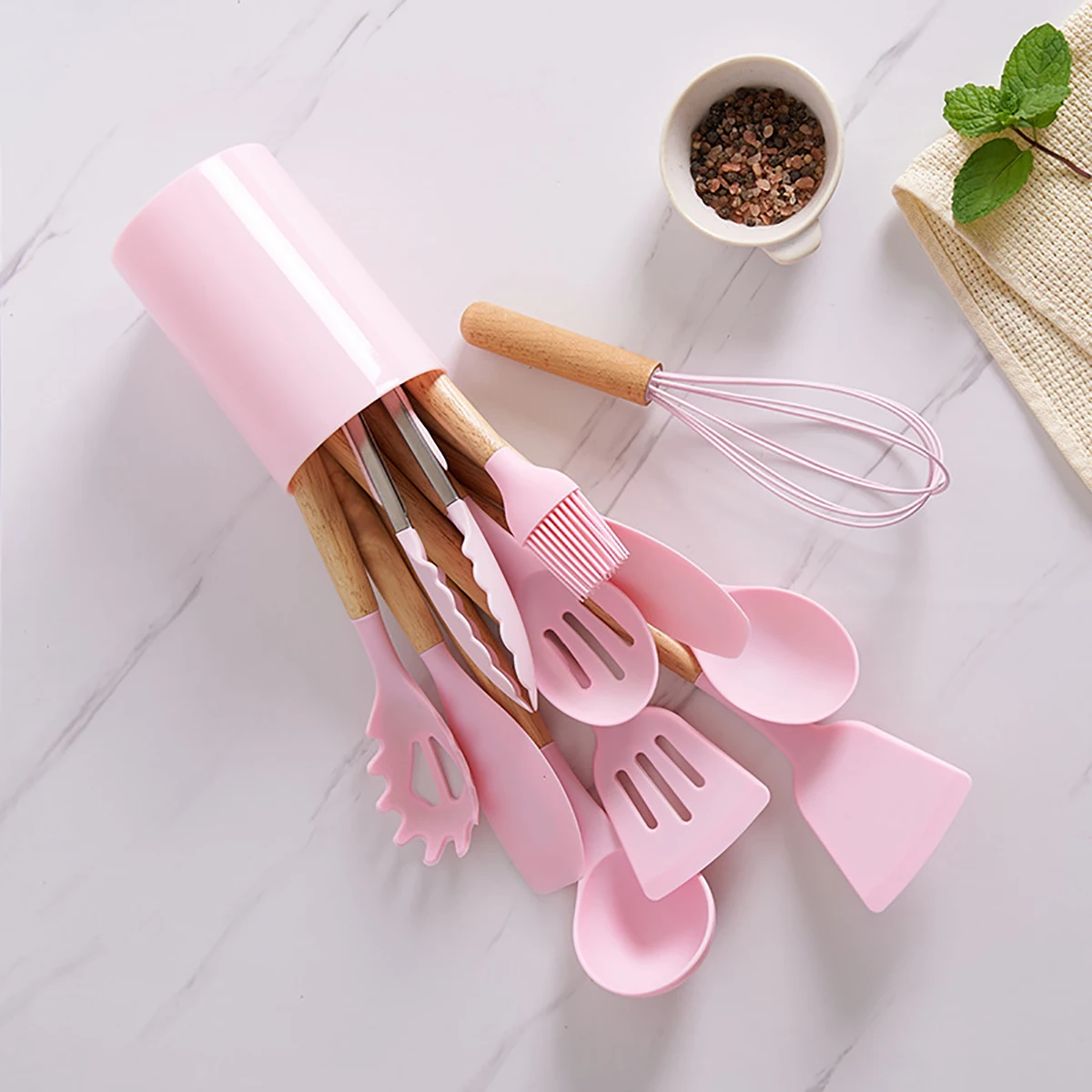 12 Pcs/Set 10 Colors Silicone Kitchen Utensils Set Combination Non-stick Heat-resistant Cookware Kitchen Kit Tools Kitchenware