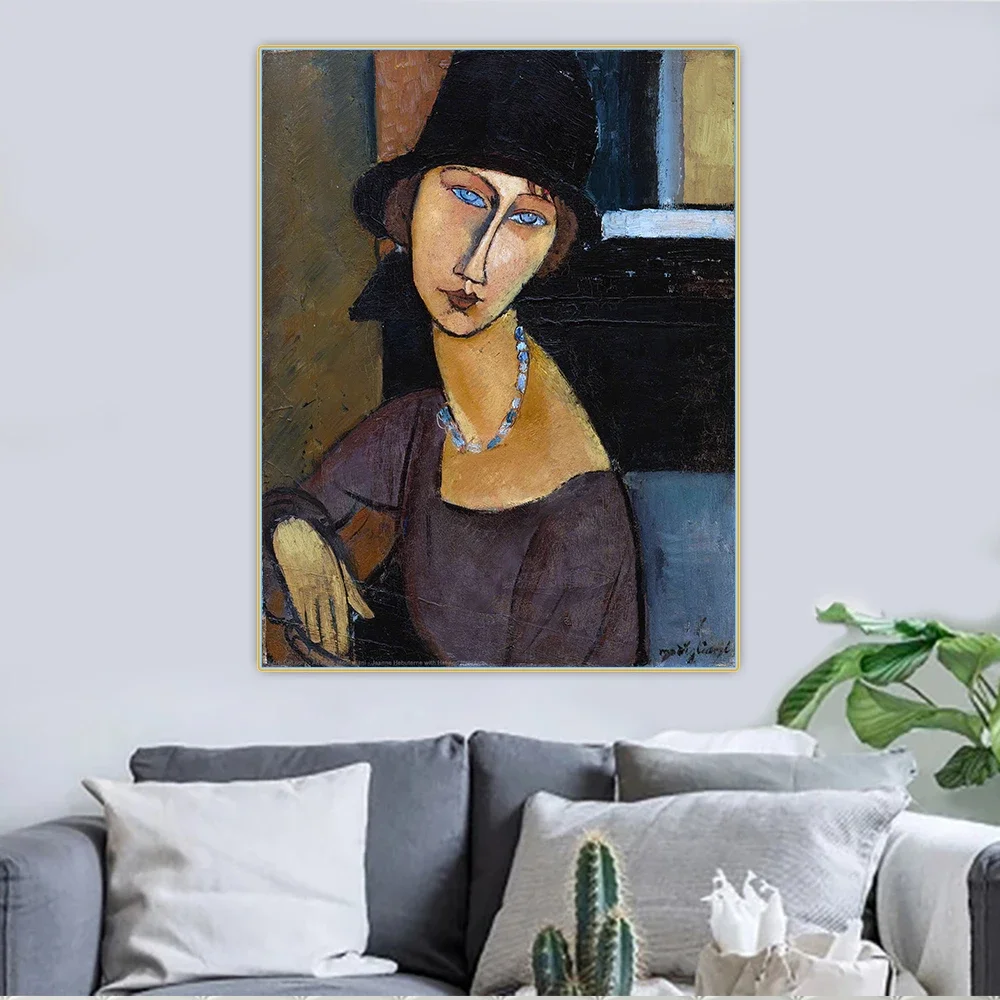 Amedeo Modigliani《Jeanne Hebuterne with Hat and Necklace》Canvas Oil Painting Art Aesthetic Wall Hanging Decor Home Decoration