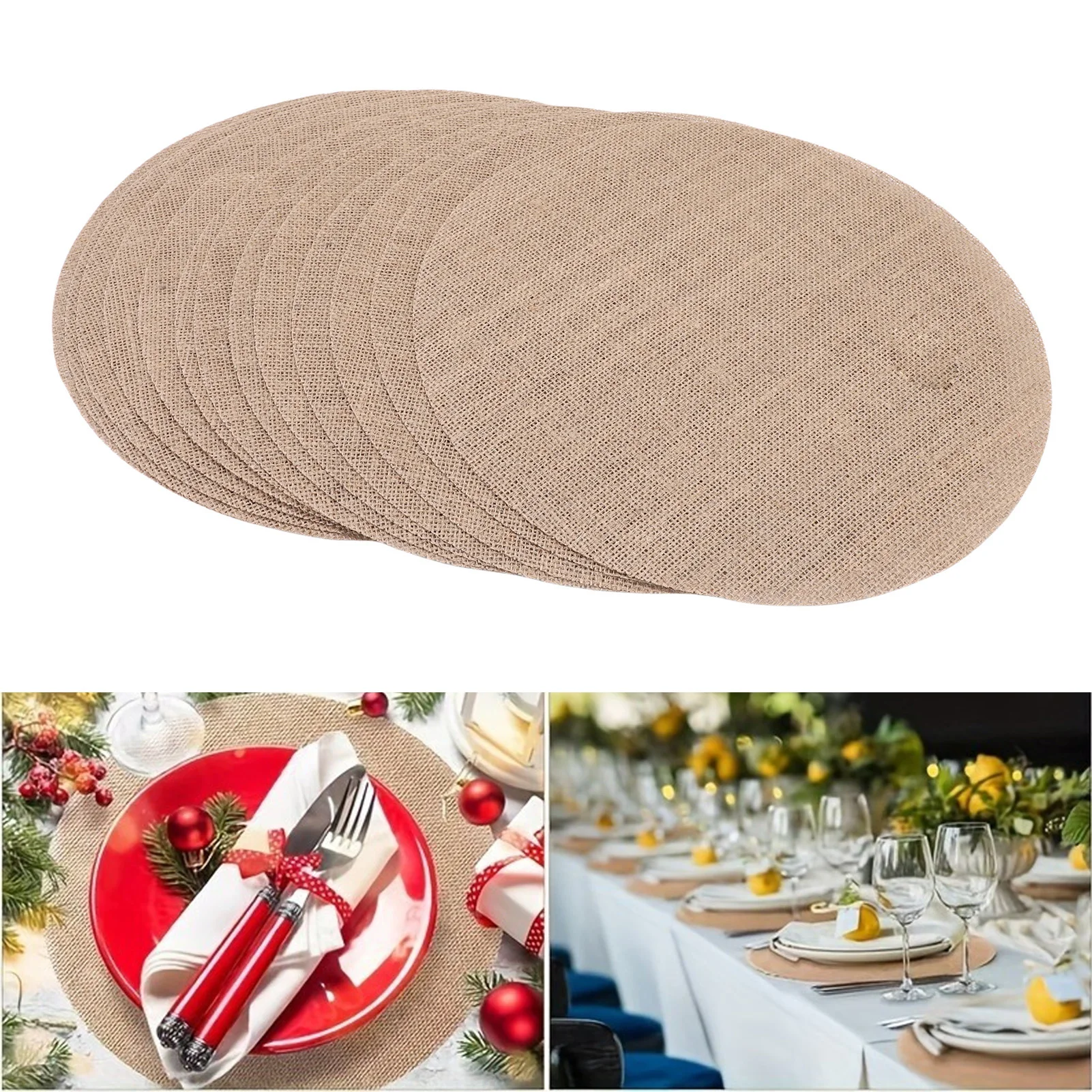 Burlap Placemat 12 Inch Round Rustic Jute Table Mat for Rural Wedding Farmhouse Gathering Burlap Placemat Rustic Placemat
