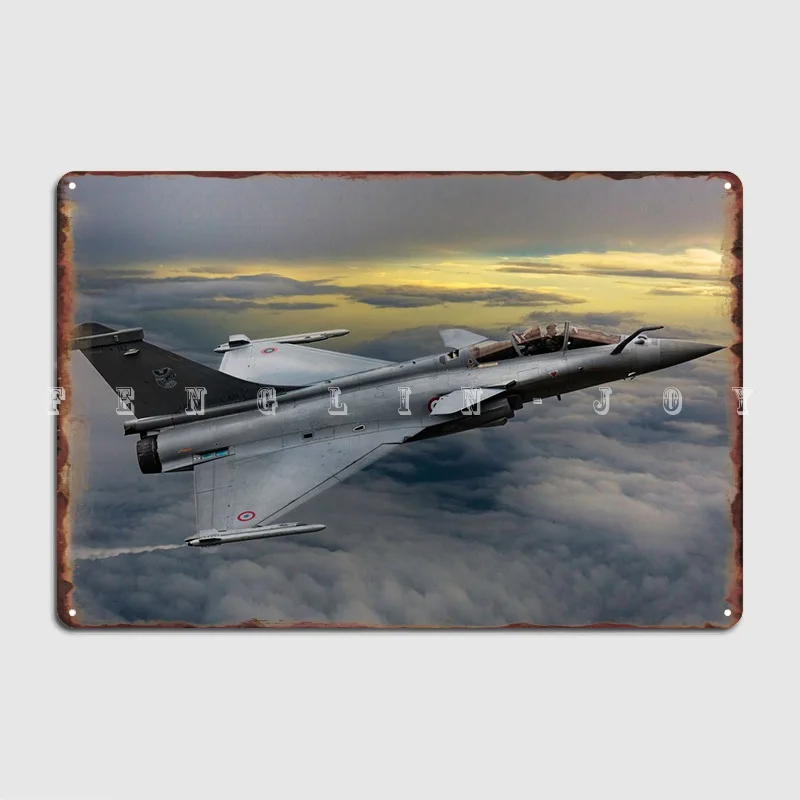 A French Dassault Rafale Jet Flies Sunset Metal Plaque Poster Kitchen Cinema Living Room Design Plaques Tin Sign Posters