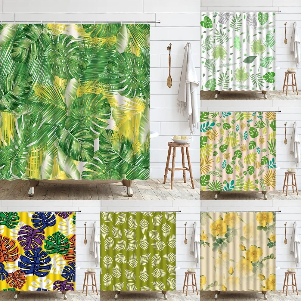 

Rainforest Plants Fabric Shower Curtain Tropical Green Banana Leaves Waterproof Screen Bathroom Curtains with Hooks Home Decor