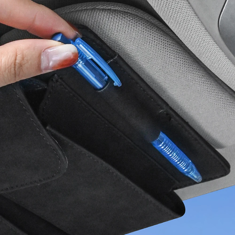 Car Sun Visor Storage Bag Car Organizer with Glasses Case Holder Hook and Loop Strap Storage Pocket For Automotive interior