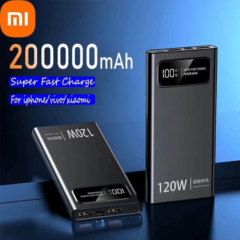 Xiaomi 200000 mAh 120W Power Bank Super szybkie ładowanie baterii Cyfrowy wyświetlacz o dużej pojemności Power Bank dla iPhone Samsung Huawei