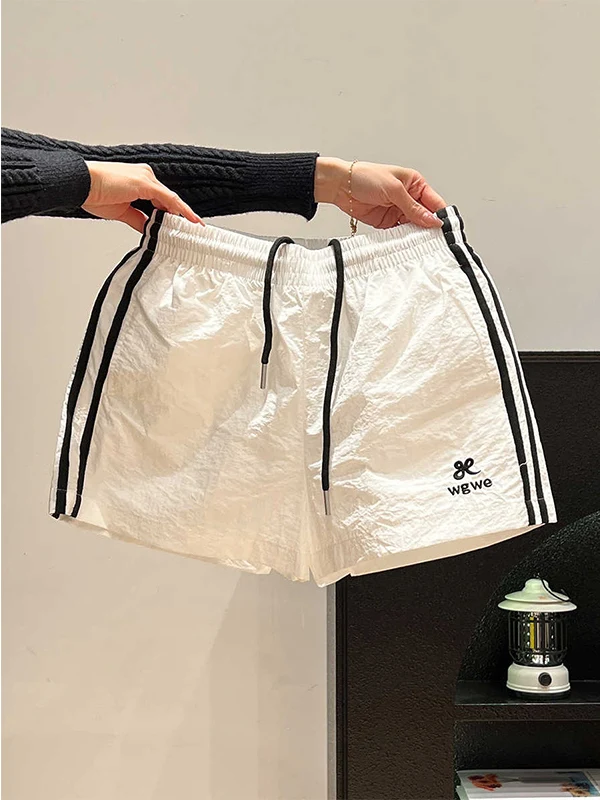 

Женские спортивные брюки с высокой талией, широкими штанинами и дизайном Tee Bars, повседневные брюки в корейском стиле из полиэстера