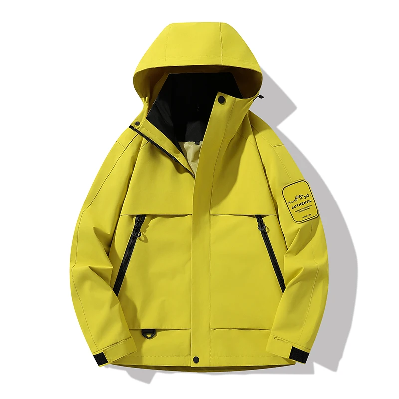 Men's Hooded Windbreaker Jacket Waterproof Outdoor Hiking Coat Multi Pockets Patch Design Casual Streetwear Plus Size S-5XL Baby
