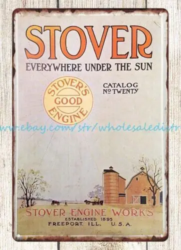 1920s Stover Engine Works Gas Engines metal tin sign unframed wall hangings