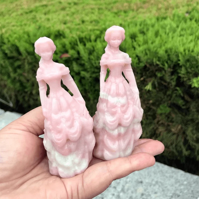 Natural Pink Opal Princess Carving Model, Fashion Crafts, Home and Office Decoration, Healing Fengshui Gift, 1Pc