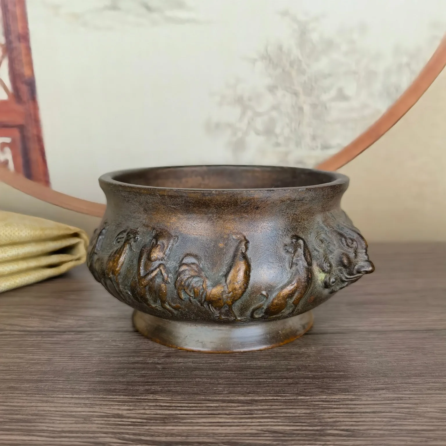 Vintage Alloy Incense Burner Double Ear Twelve Zodiac Animal Home Ornament