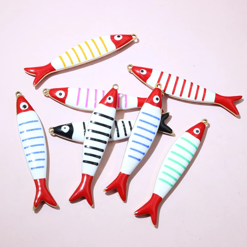 10pcs Enamel Stripe Fish Charms for DIY Jewellery Making