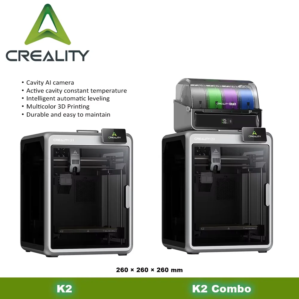 K2 3D-Drucker Creality K2 Combo 3D-Druck Automatische Nivellierung Mehrfarbendruck 16 Farben CFS 600mm/s KI-Kamera 260*260*260mm