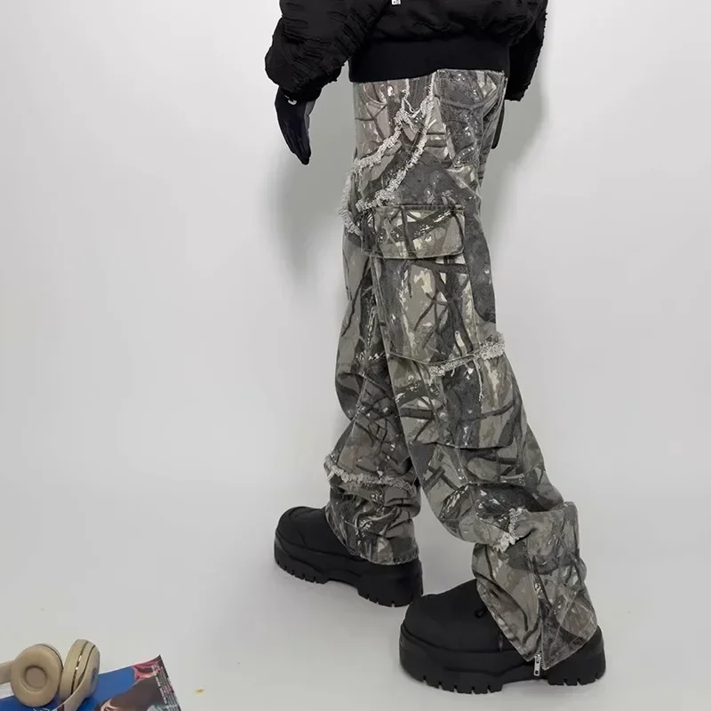 MADE EXTREME Jungle Camo Leaf Pants Loose Straight Streetwear Men Cargo Pants Men Vintage Baggy Pants