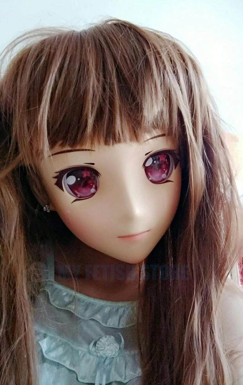 (Jiang23)Female Sweet Girl Resin Half Head Kigurumi Crossdress Cosplay Japanese Anime Role Lolita Doll Mask With Eyes And Wig