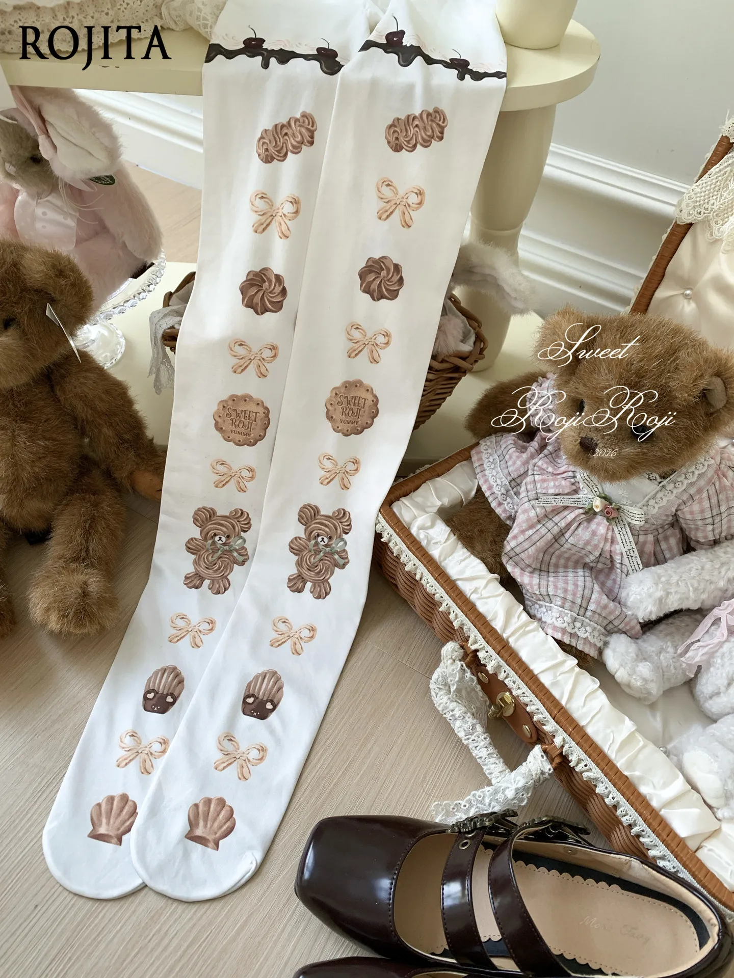 Bear Biscuits Lolita Socks Women's Skin Socks Velvet Print Pantyhose Lolita Japanese Sweet Stockings