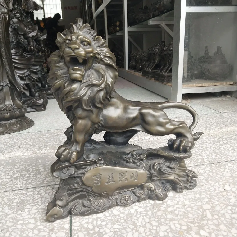 40CM large Huge -HOME OFFICE Porch lobby TOP COOL  efficacious Mascot thriving business bronze Lion KING FENG SHUI ART statue