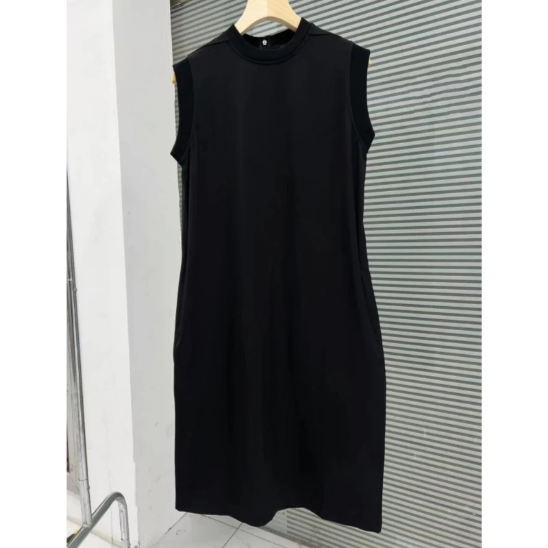 

Nordic niche women's sleeveless elegant temperament ribbed trimmed straight tube versatile A-line medium long dress