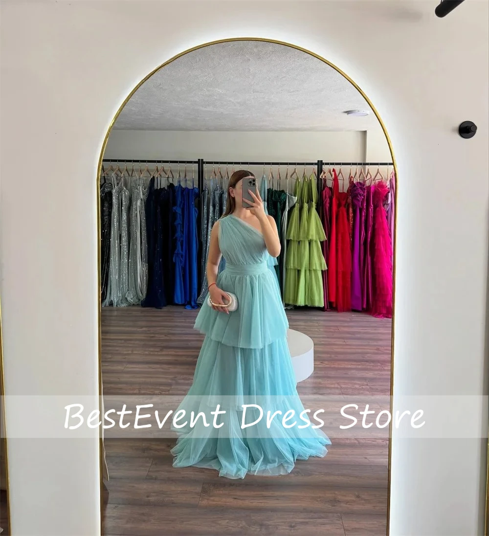 

Custom Made A-Line One Shoulder Evening Party Dress Tiered Ruffles Woman Dresses for Wedding Party Dresses Modern Evening