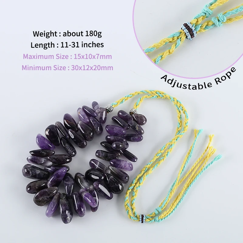Natural Irregular Amethyst Necklace Stone Beaded For Women Girls Gift Gemstones Choker Jewelry 31inch 180g