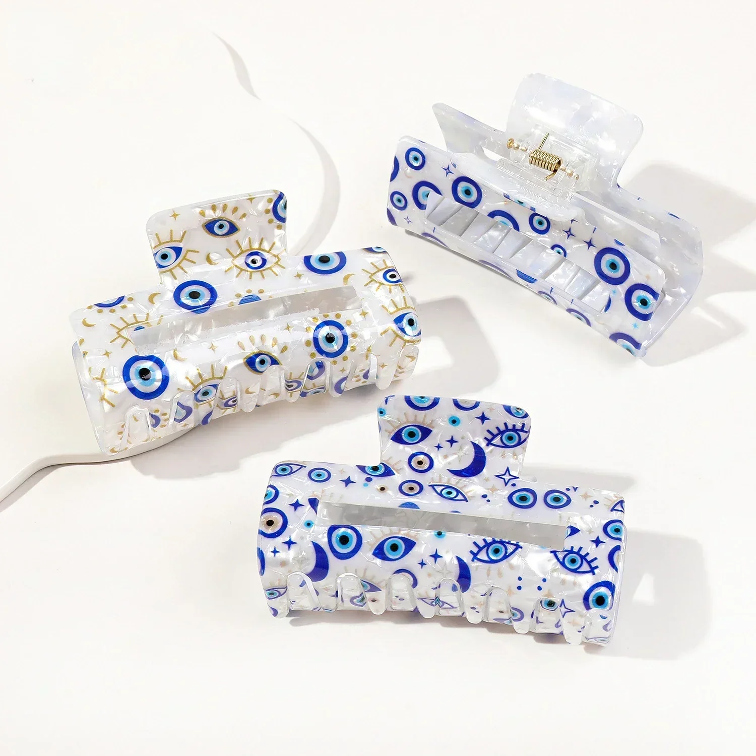 8.5 سنتيمتر الشيطان العين المطبوعة مشبك شعر المرأة كبيرة الشعر مربع كليب القرش كليب عطلة شخصية حفلة إكسسوارات الشعر