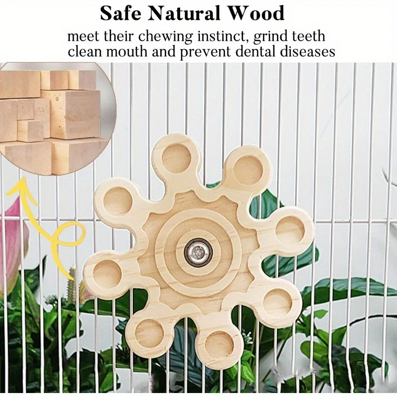 Chinchilla Wooden Rotating Chew Toy Teeth Health Interactive Spinner Hanging Cage Accessory 6.3In Squirrel Hamster Molar Toy Fun view 4