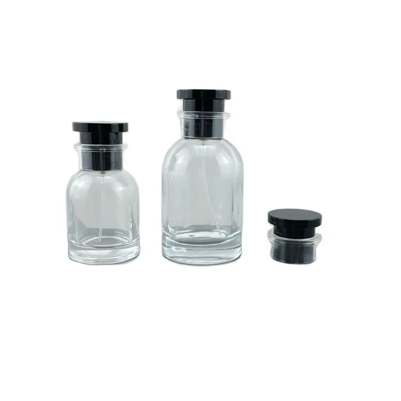 

8pcs Perfume Bottles Crimp Pump Black Lid 30ml 50ml 100ml Cosmetic Refillable Atomizer 1oz Empty Clear Glass Spray Mist Bottles