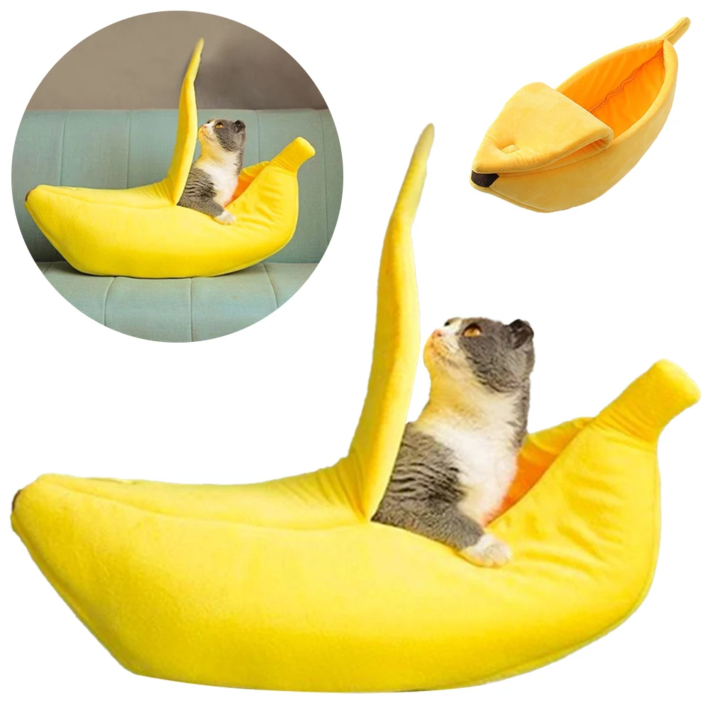 Banana Shape Pet Dog Cat Sleeping Bed Fluffy Dog Cushion Cozy Banana Cat Bed Warm Cat Dog Nest for Small Medium Large Dogs Cats