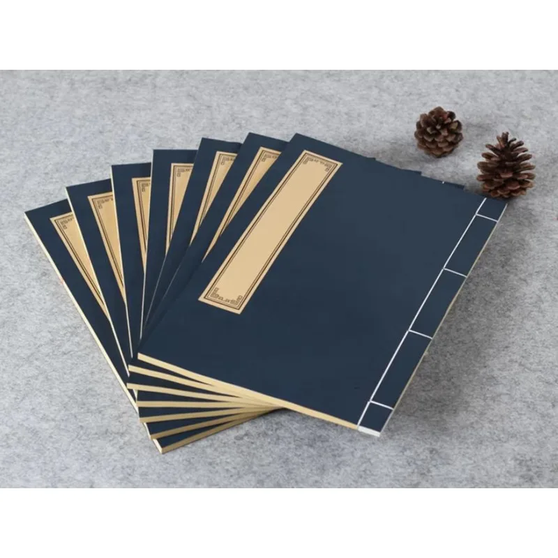 40Sheets Chinese Antique Thread Bound Calligraphy Copybook Xuan Rice Paper Half Raw Half Ripe Sutra Copying Seal Print Notebook