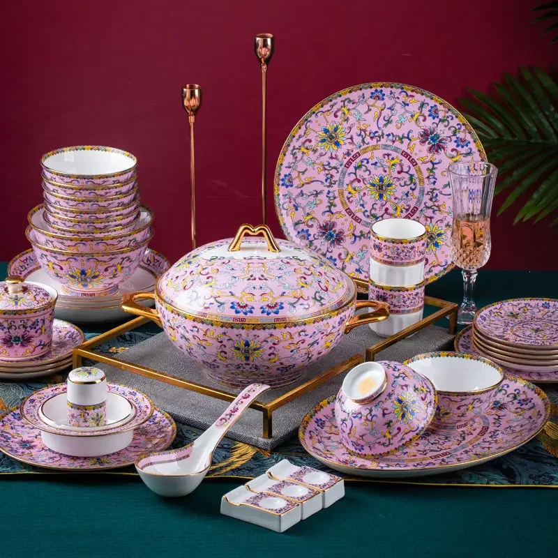 Household bone china bowls and dishes set combination Phnom Penh high-end ceramic tableware