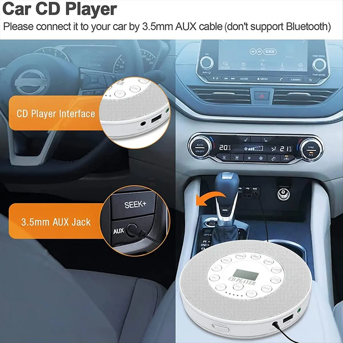 2026 جديد + مشغل أقراص مضغوطة بلوتوث نظام صوت ستيريو محمول تشغيل قابل لإعادة الشحن CD/CD-R/CD-RW/MP3 USB AUX IN سماعة جاك #4