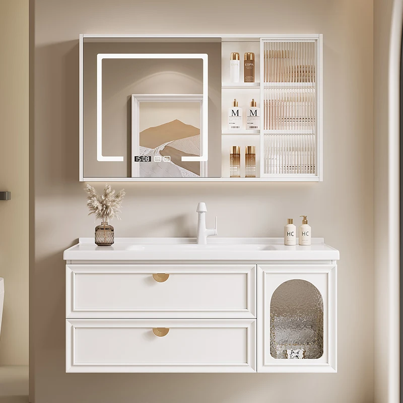 New French ceramic integrated basin bathroom cabinet combination washbasin cabinet wall-mounted