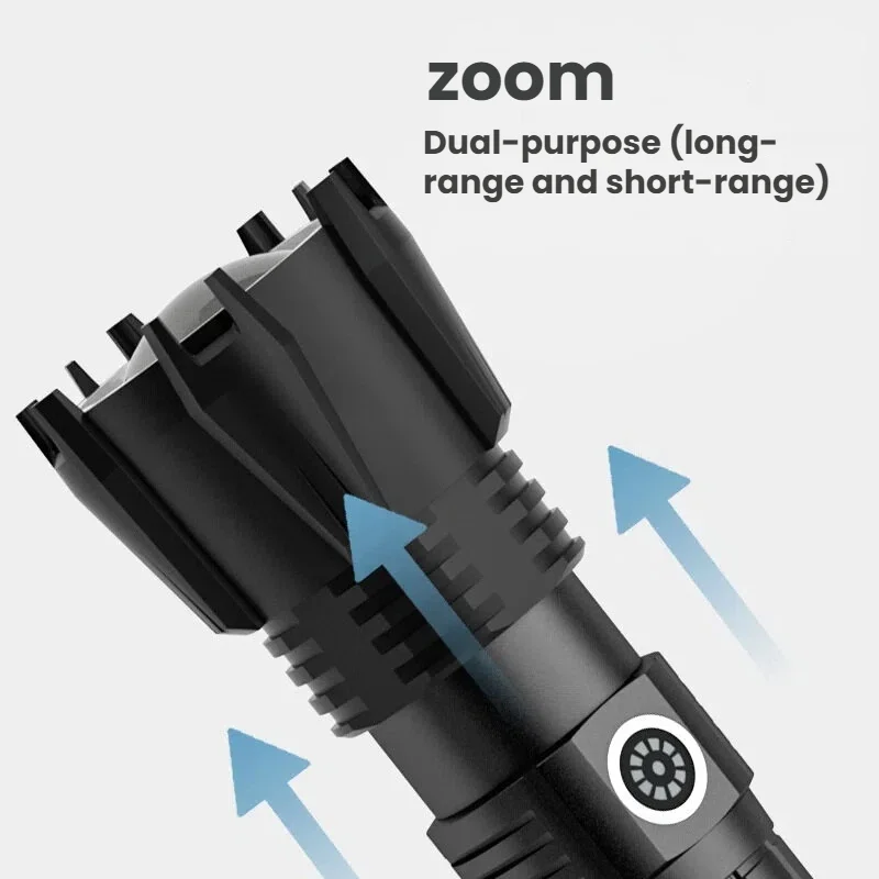 High-power P90 LED Flashlight TYPE-C Rechargeable Zoom Spotlight Waterproof Torch for Outdoor Camping and Hunting view 4