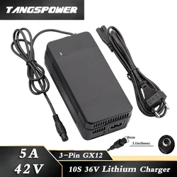 42V 5A Lithium Battery Charger 36V 10S Li-ion Battery Pack Fast Charging 3Pin-GX12 Connector With Cooling Fan Power Tool Charger