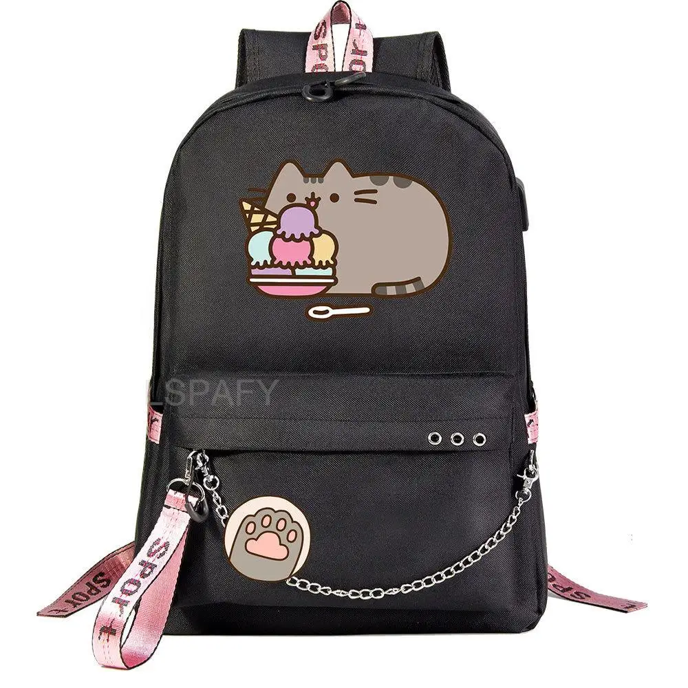 Cute Cat Girls School Backpacks USB Charge Backpack Waterproof Bagpack School Bags Teenage Women Travel Bag