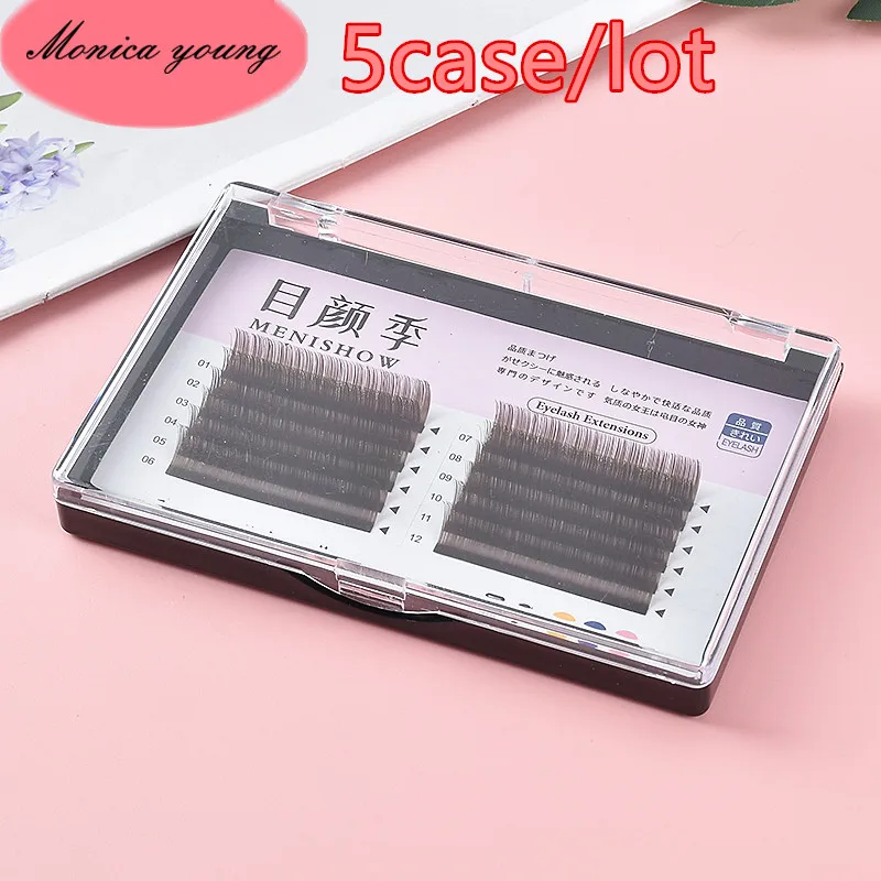 Dark Brown Eyelash Extension 5 Trays/Lot Mix 8-20mm 12 Rows 0.07J/B/C/D Colorful Natural Individual Lashes Color Lash Extensions